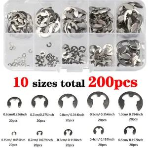 200PCS/120PCS 304 스테인레스 스틸 E 클립 와셔 구색 키트 Circlip 고정 링 샤프트 패스너 1.5-10mm
