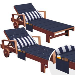 Wenqik 2개 야외 라운지 의자 쿠션, 허리 베개 및 사이드 포켓 포함 72인치 x 21인치 방수 접이식 파티오 풀 잔디 해변 야외용, 네이비 블루, 없음