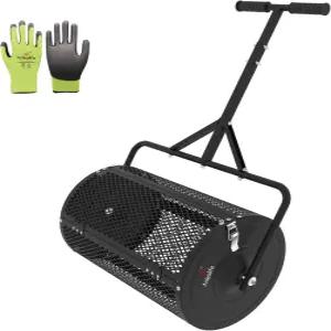 ANLEOLIFE 24인치 퇴비 스프레더 잔디 및 정원 이끼 롤러 측면 래치 2431.1인치 높이 조절 손잡이 표토