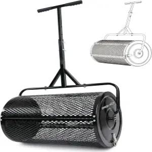 설치 지지 액세서리가 있는 퇴비 스프레더 24인치 피트모스 상부 토양용 금속 메쉬 롤러 잔디 거름 멀치