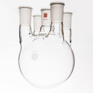 SYNTHWARE 스트레이트 5 구 둥근 바닥 병, 500mL-5000mL, 무거운 벽, 고강도 붕규산염 유리 플라스크