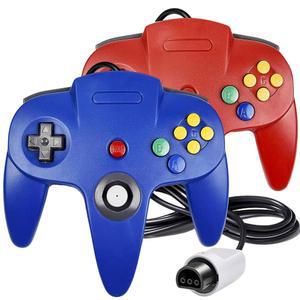 N64 게임 빨간색 유선 콘솔용 시스템 64 조이스틱 컨트롤러 2팩 클래식 파란색