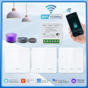 Tuya 스마트 WiFi 스위치 RF 433MHz 무선 조명 1/2/3Gang 벽 Alexa Google 홈으로 라이프 APP 음성 제어