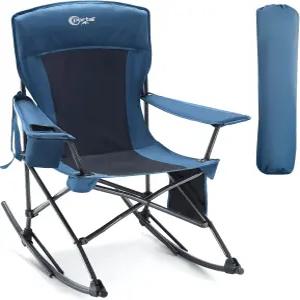 포털 야외 흔들의자 캠핑 접이식 휴대용 로커 컵 홀더 측면 포켓 가방 지지대 350LBS 미드나잇 블루