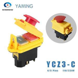 전자기 스위치 4/5 핀 110V 220V ON-OFF 순간 재설정 푸시 버튼 커버 IP55 방수 YCZ3-C KJD17 교체