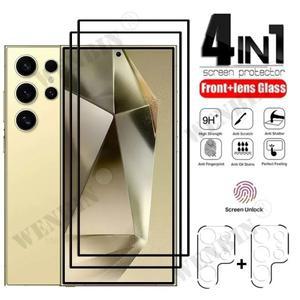 4in 1 삼성호환 S25 S24 S23 S22 울트라 플러스 FE A56 A55 A36 A35 A16 9HD 화면 보호기 전체 유리 + 렌즈