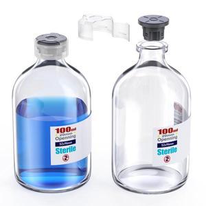 멸균 처리된 잠금 캡과 13/20mm 자가 밀봉 주사구가 있는 투명 유리 바이알, 버클 포장