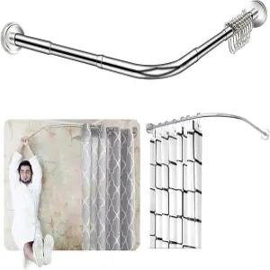 쿼니 라이프 스트레처블 코너 샤워 커튼봉 욕실 의류 매장용 드릴 프리 설치 304 스테인리스 L자형