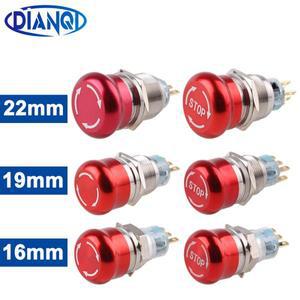 16/19/22mm 금속 알루미늄 비상 정지 스위치 푸시 버튼 래칭 NO NC 핀 터미널 빨간색 버섯