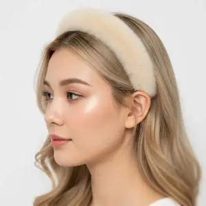 [콩심팥심]로얄 럭셔리 4color 풀스킨 밍크 퍼 헤어 밴드 머리띠 베이지