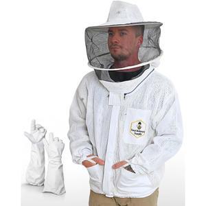 장갑과 탈부착 가능한 원형 베일이 있는 남녀용 통풍 꿀벌 재킷, 3겹 양봉 YK 황동 지퍼(X-대형)