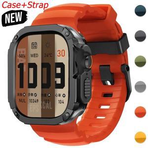 Apple Watch Ultra 2 용 밴드 + 케이스 49mm 44 45 46mm 스포츠 실리콘 스트랩 TPU PC 커버 Series10/8/7/S