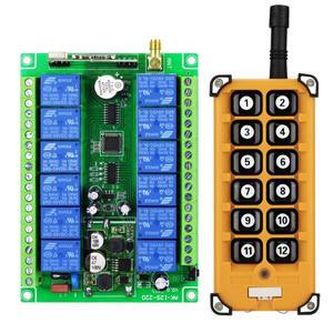 DC12-48V 12 채널 433MHZ RF 스위치 산업 제어용 범용 세트 전기 크레인 차고 문 원격 및 수신기