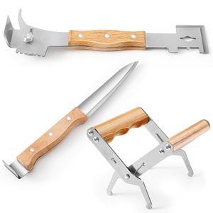 3개의 양봉 도구 키트 벌집 도구에는 다목적 스틸 도구, 프레임 그립, 톱니 모양의 캡핑 해제 칼, 양봉가용 나무 손잡이가 있는 스테인리스 장비가 포함됩니다