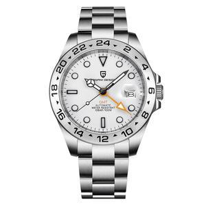 [미국배송] 남성용 파가니 디자인 시계 자동 기계 GMT 42MM 스테인리스 스틸 사파이어 크리스탈 방수 야광 스포츠 손목시계