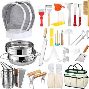 티온시 양봉 스타터 키트, 스모커, 베일, 꿀 체가 포함된 28개 올인원 벌집 도구 세트, 간편한 관리를 위한 초보자 친화적인