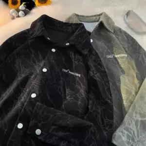 아이언하트 남성용 남사친 빈티지 가을 스타일 시크 재킷 셔츠 솔리드 코듀로이 자수 KKE3