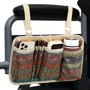 컵 홀더가 있는 FADOVIE 휠체어 사이드 백 펜 슬롯이 팔걸이 액세서리 파우치 전동 워커 롤러레이터