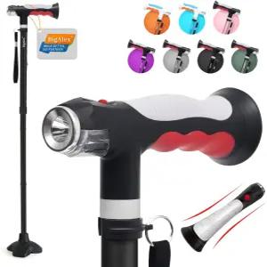 노인용 두 개의 LED 조명이 있는 빅알렉스 접이식 지팡이 남성용 휴대용 가방이 조절식