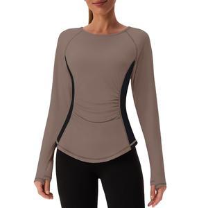 BMJL 여성 운동복 액티브 롱 슬리브 T 셔츠 컬러 블록 슬림 가을 체육복 블라우스 의상