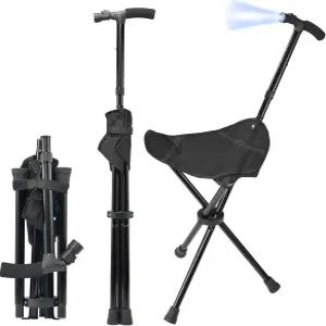 좌석이 있는 지팡이 접이식 경량 보행 LED 조명 조절식 스틱이 노인용