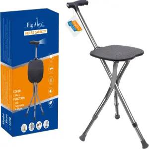 좌석이 있는 빅알렉스 합금 접이식 지팡이 경량 조절식 노인용 LED가 시트 여성/남성용 의자 미끄럼 방지