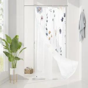 지벨 스몰 스톨 3 in 1 샤워 커튼 세트 블루 수채화 플로럴 배스 및 PEVA 라이너 양면 스틸 후크 12개 방수