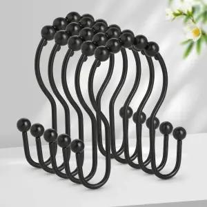 리사이즈 샤워 커튼 후크 튼튼한 금속 블랙 링 글라이드 롤러 이중 방청 욕실 샤워봉 매끄러운 슬라이딩