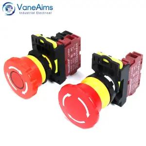 LA36M 비상 정지 버튼 스위치 22mm E-Stop 플라스틱 버섯 푸시 빨간색 LED 조명으로 켜집니다 220v 12v 24v