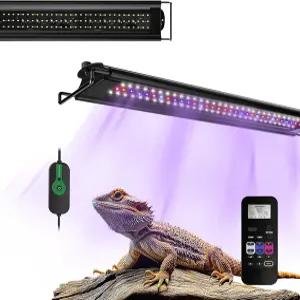 루민퍼시픽 12W UVB 파충류 조명 디밍 UVA 스트립 램프 24시간 타이머가 있는 LCD 리모컨 수염 용 표범