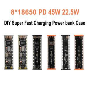 8x18650 DIY 파워뱅크 케이스 PD 45W 22.5W 초고속 충전 LED 화면 투명 배터리 보관 쉘