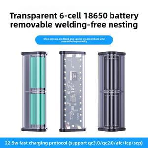 20000mAh 22.5W 모바일 전원 DIY 케이스 6x18650 배터리 상자 빠른 충전 은행 LED 캠핑 조명과 투명 쉘
