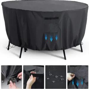 템페라 원형 파티오 가구 커버 - 야외 테이블 및 단면 소파 세트 찢어짐 방지 자외선 차단 방수 62 D x