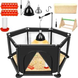 치킨 스타터 키트용 병아리 브로더 박스 - 타이밍 열 램프 세트 탈착식 최대 15마리의 톱밥 모이통 및