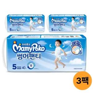 마미포코 썸머팬티 여아용, 5단계, 특대형, 40매, 3팩, 1개