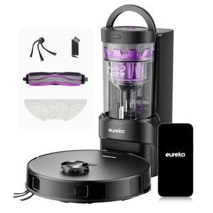 유레카 E20 에보 플러스 로봇 청소기 및 걸레, 셀프 비우기 45일 , 10 000Pa 흡입으로 내장된 머리카락을 들어 올리고 카펫 및 앱 제어를 위한 자동 팅 걸레, 하드우드 및 카펫이 있는 반려동물 소유자에게 완벽합니