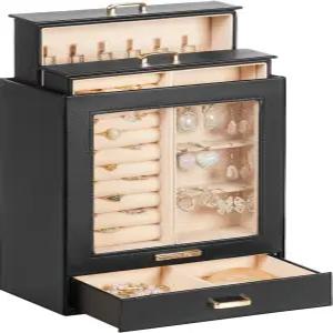 홈데 주얼리 정리함 목걸이용 소녀 여성 박스 반지 귀걸이 선물 팔찌 보관 케이스 블랙 골드