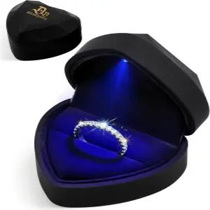 프로포즈 약혼 결혼식 및 생일을 위한 LED 조명 스터드 귀걸이 반지 선물 상자 주얼리 디스플레이