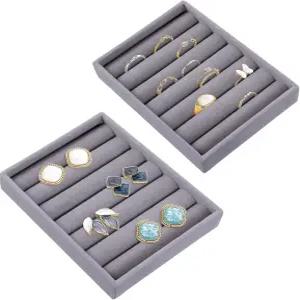 Xthrotsenk 2pcs 작은 반지 정리함 홀더 디스플레이 트레이 벨벳 귀걸이 걸상 판매용 또는 홈 쇼 보관용