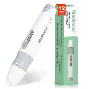 12개의 조절 가능한 깊이 설정을 갖춘 메드홈 랜싱 장치 푸시 버튼 이젝터를 사용한 검사용 혈당 시 과