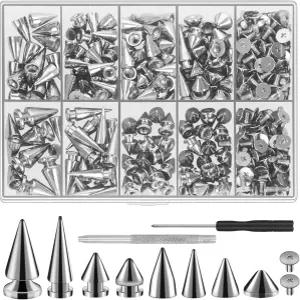 라이코모 354 세트 펑크 스파이크 및 스터드 키트 메탈 트리 8 사이즈 콘 리벳 스타일 의류 재킷 신발 벨트