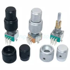1pc EC11EBB24C03 듀얼 샤프트 축 인코더 버튼 스위치 8 핀 30 위치 핸들 25mm 알루미늄 합금 캡