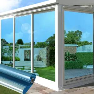 윈도우 필름 열 차단 단방향 프라이버시 블루 실버 17.7X118 홈 틴트 태양 반사 제거 가능한 발코니 오 카