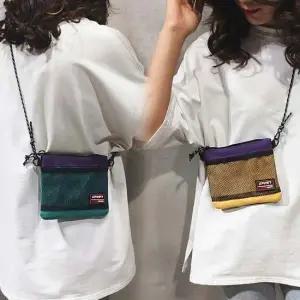 메쉬 포켓 캔버스 원단 귀여운 스타일 미니 크로스백