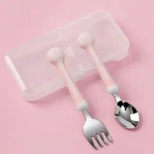 유아 식사용 핑크 폴리 소재 아기 스푼 포크