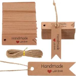 사랑표로 만든 구들링 200팩 수작업 양초 비누 결혼식 선물 및 중소기업용 천연 황마줄로 미리 펀칭한 종이