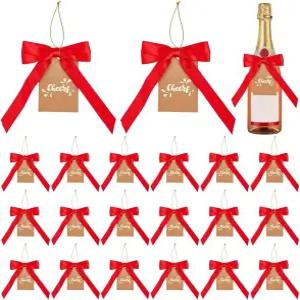 PH 팬더홀 30세트 레드 새틴 리본 보우 샴페인 병 보우노트 와인 장식 건배 결혼식 생일 축하 선물 태그