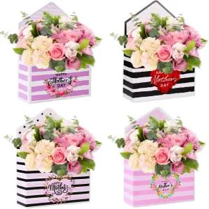 엄마 딸 아들 아내 플로리스트 클래식 스타일 핑크 퍼플 페이드 저항성을 위한 해피 어버이날 꽃다발 포장