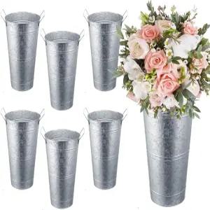 6팩 아연 도금 금속 꽃병 9인치 꽃통 벌크 농가 프렌치 플라워 버킷 장식으로 가정 및 웨딩 테이블 중앙