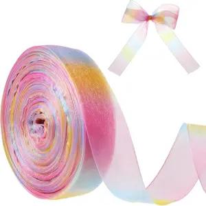 50야드 오르간자 리본 그라디언트 레인보우 시폰 컬러풀 새틴 선물 포장 장식 웨딩 부케 파티